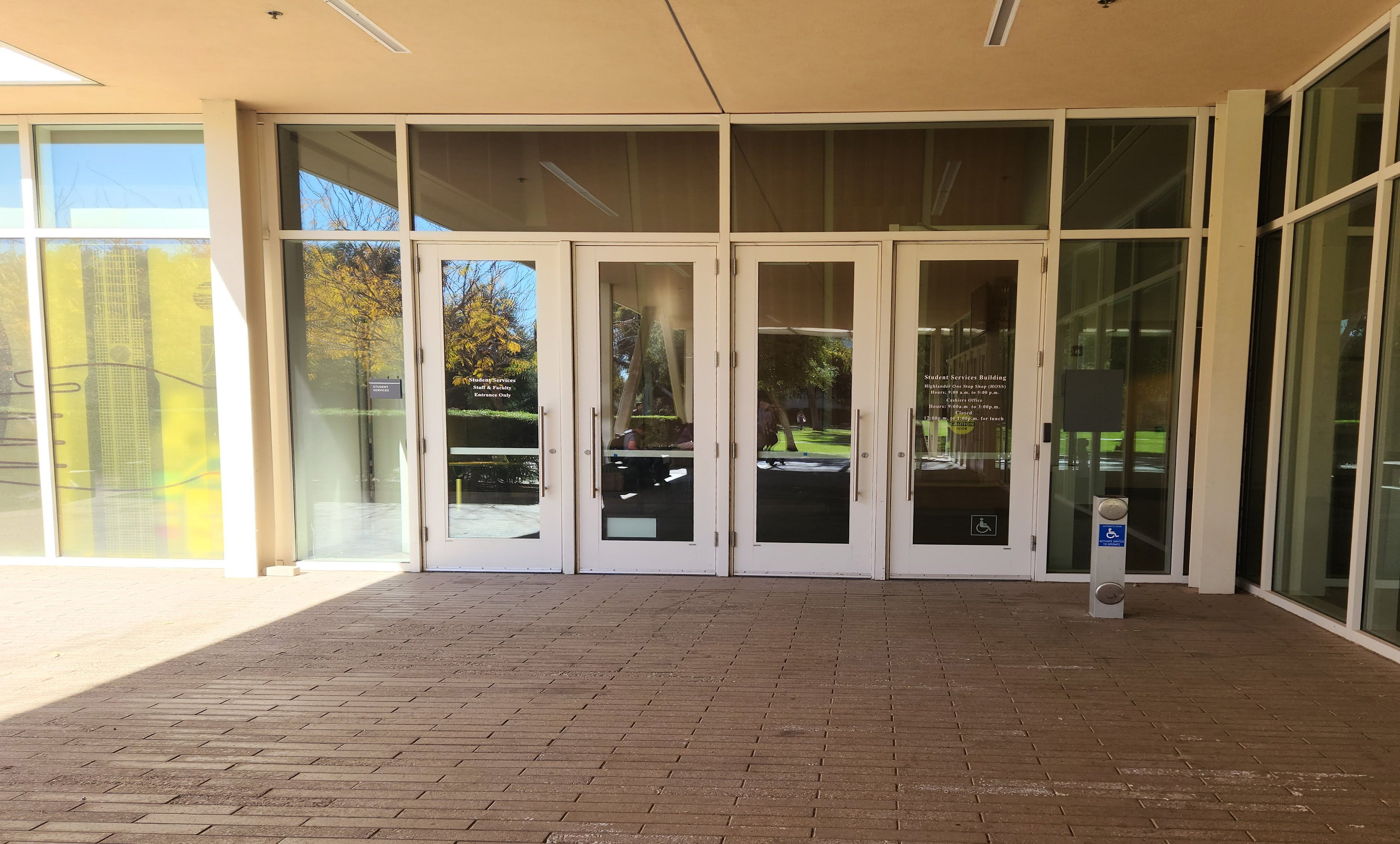 A set of tinted double doors